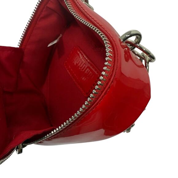 Poster Girl Red Heart Purse Rhinestone Fringe Mini Bag Patent Leather - Picture 9 of 9